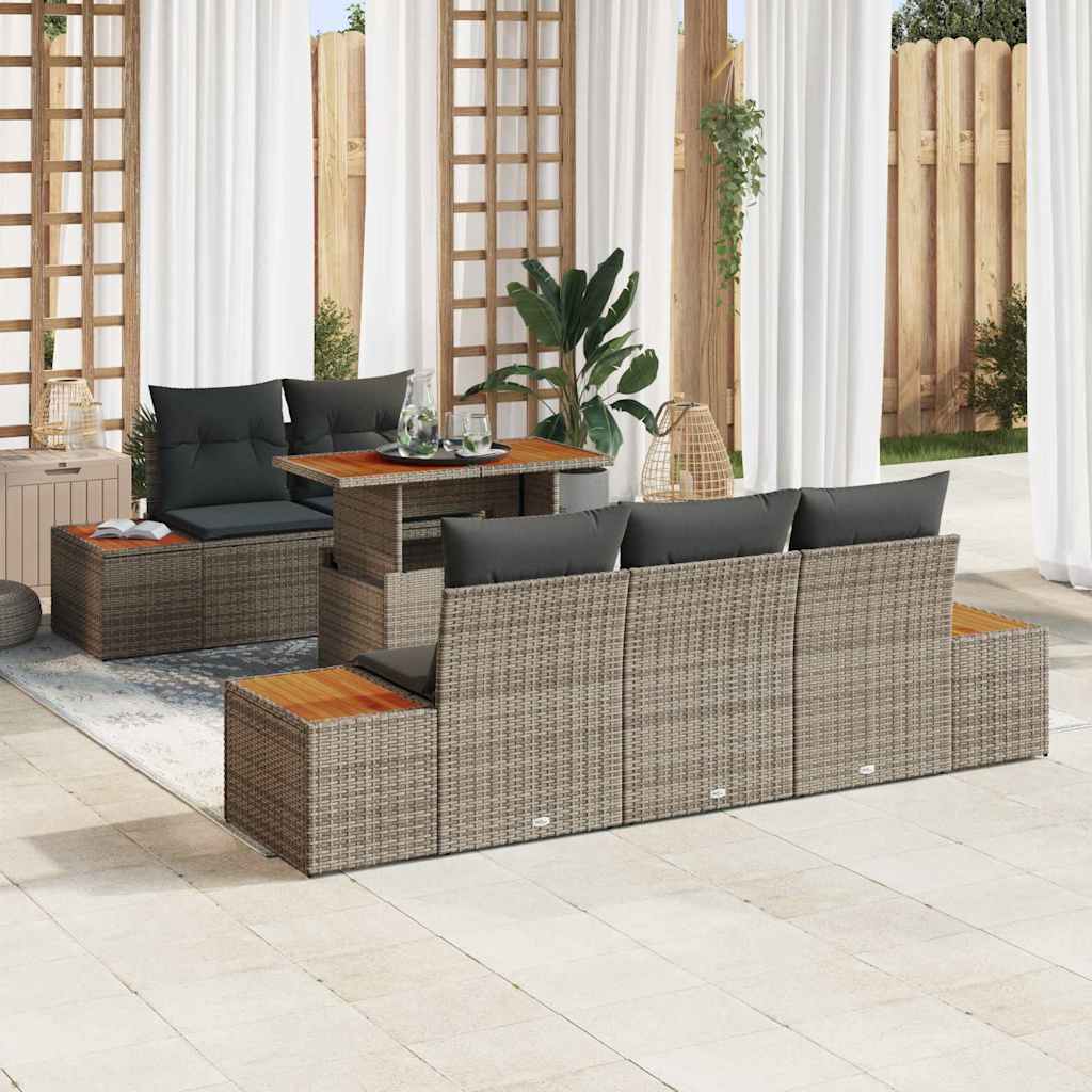 Tuin Sofa Set met opslag 6 pcs Grijs Poly riet is nu te koop bij PeponiXL, paradijselijk wonen!