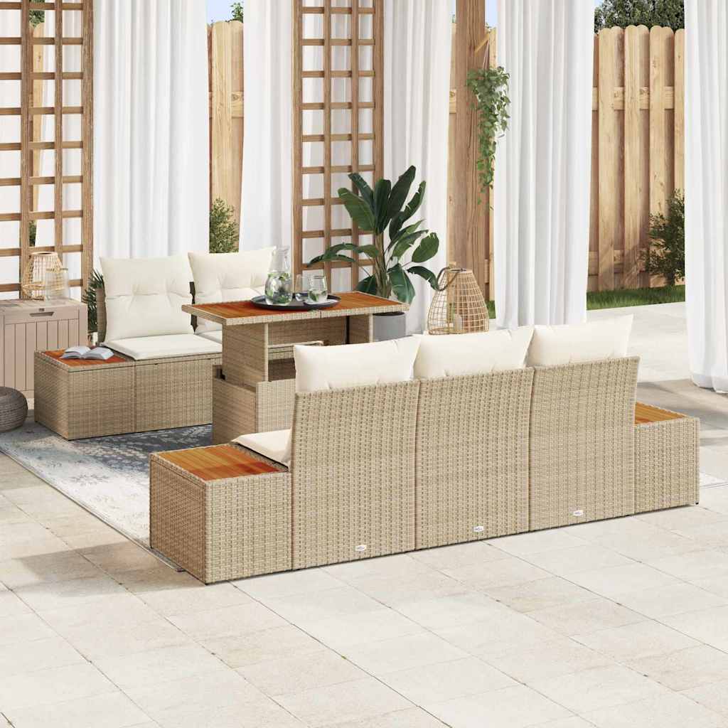 Tuin Sofa Set met opslag 6 pcs Beige Poly riet is nu te koop bij PeponiXL, paradijselijk wonen!