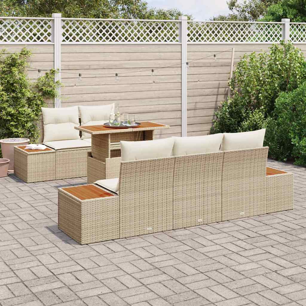 Tuin Sofa Set met opslag 6 pcs Beige Poly riet is nu te koop bij PeponiXL, paradijselijk wonen!