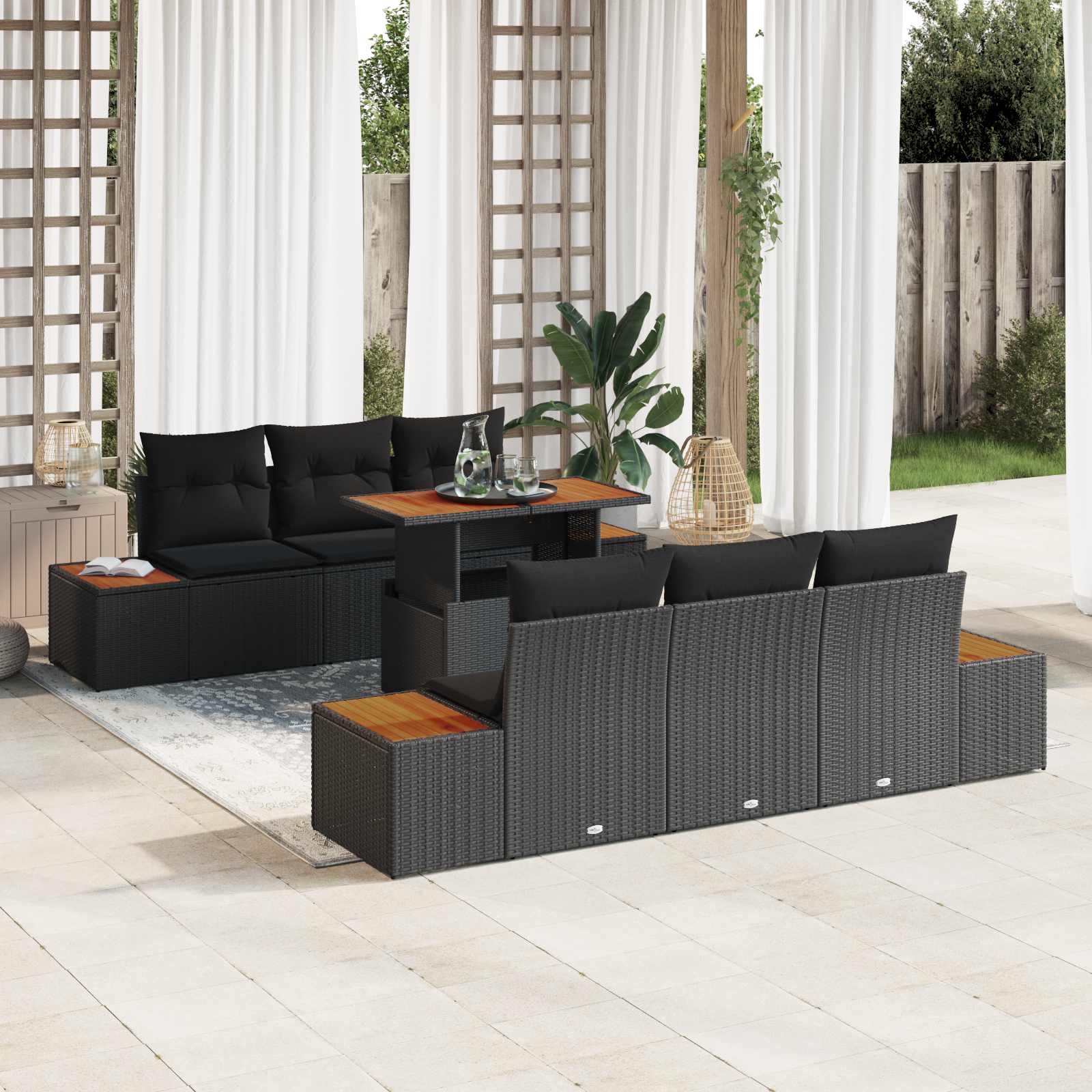 Tuin Sofa Set met opslag 7 pcs Zwart Poly riet is nu te koop bij PeponiXL, paradijselijk wonen!