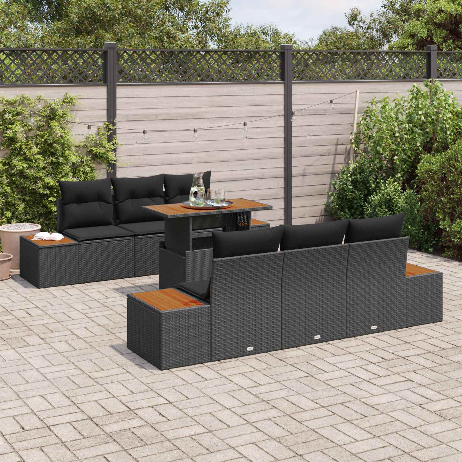 Tuin Sofa Set met opslag 7 pcs Zwart Poly riet is nu te koop bij PeponiXL, paradijselijk wonen!