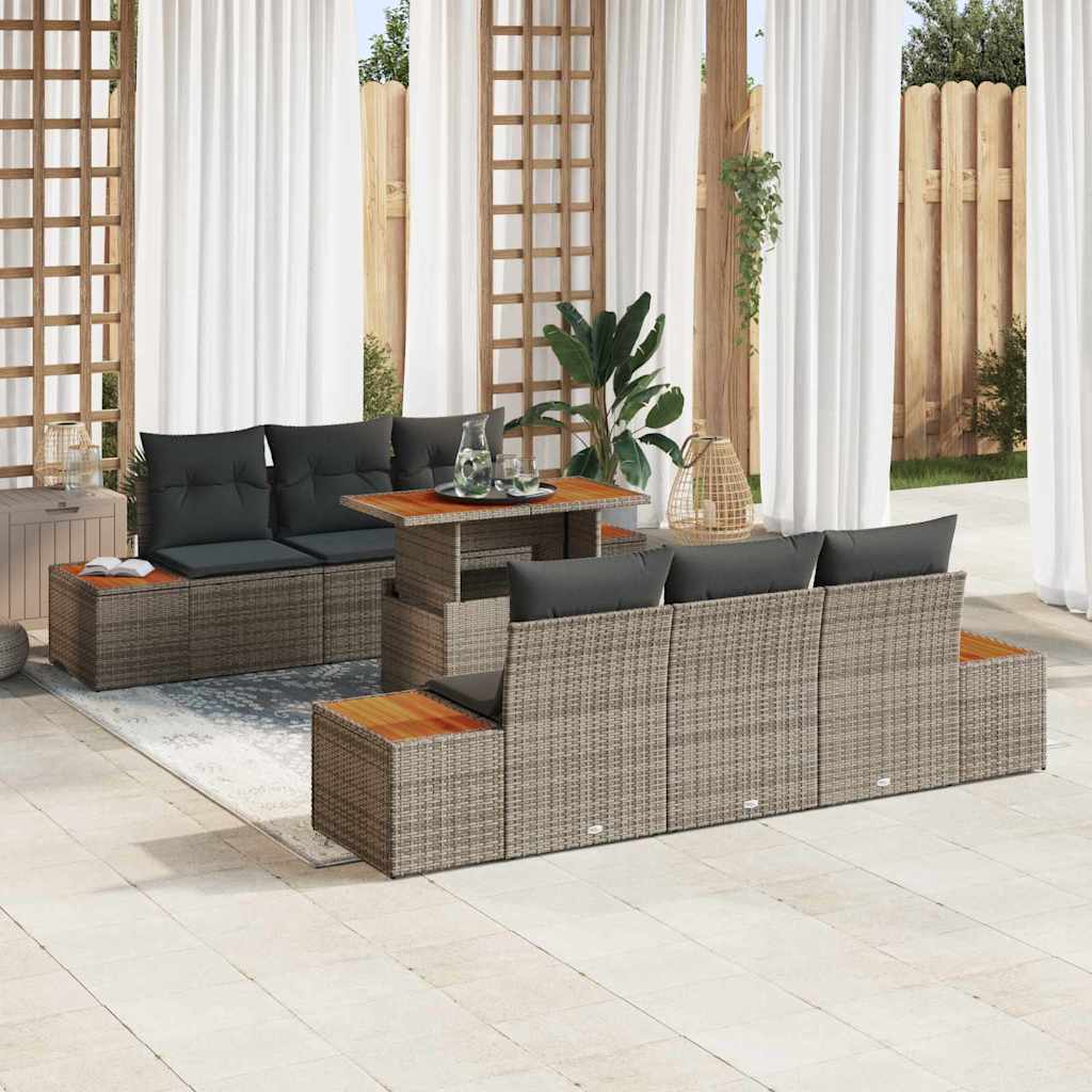 Tuin Sofa Set met opslag 7 pcs Grijs Poly riet is nu te koop bij PeponiXL, paradijselijk wonen!