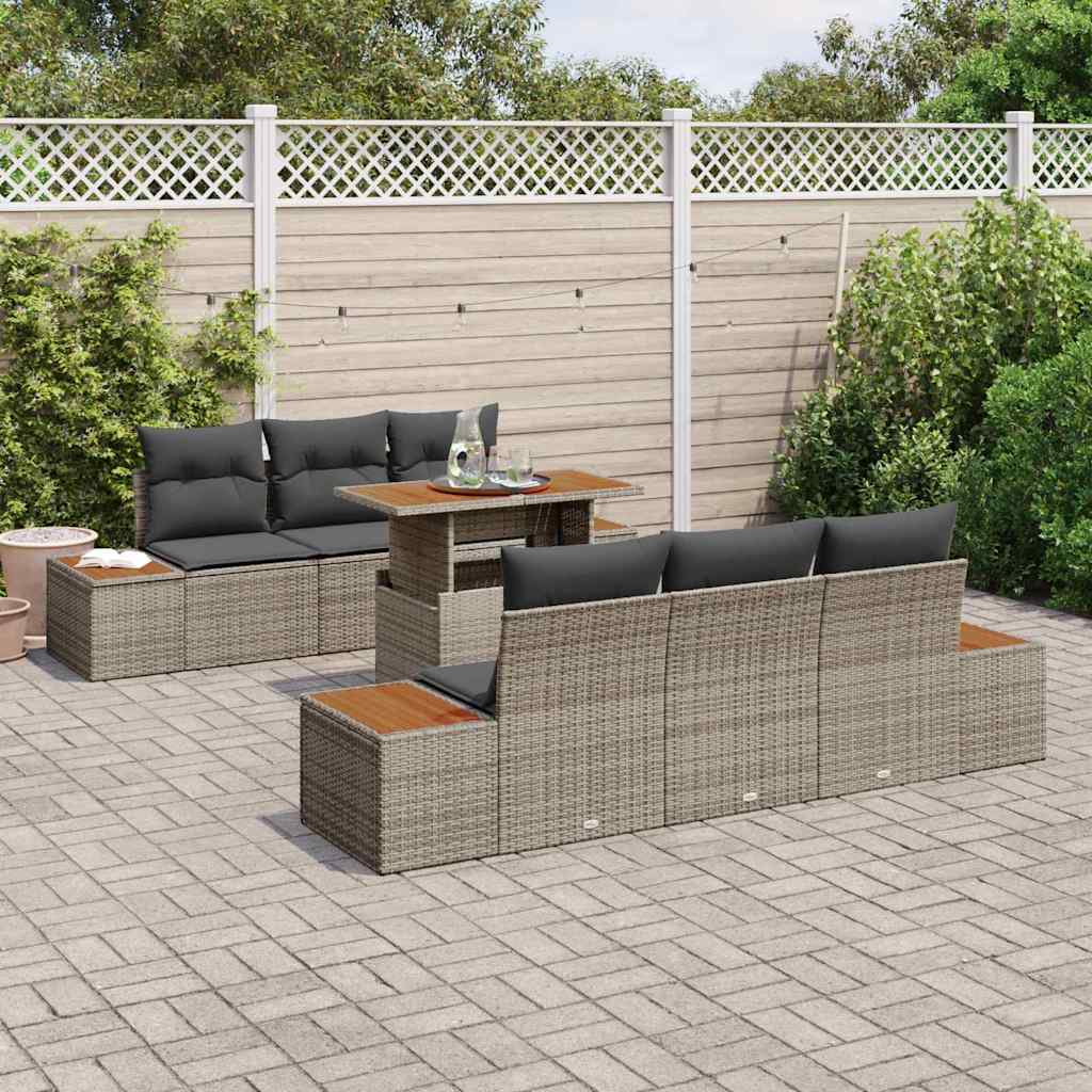 Tuin Sofa Set met opslag 7 pcs Grijs Poly riet is nu te koop bij PeponiXL, paradijselijk wonen!