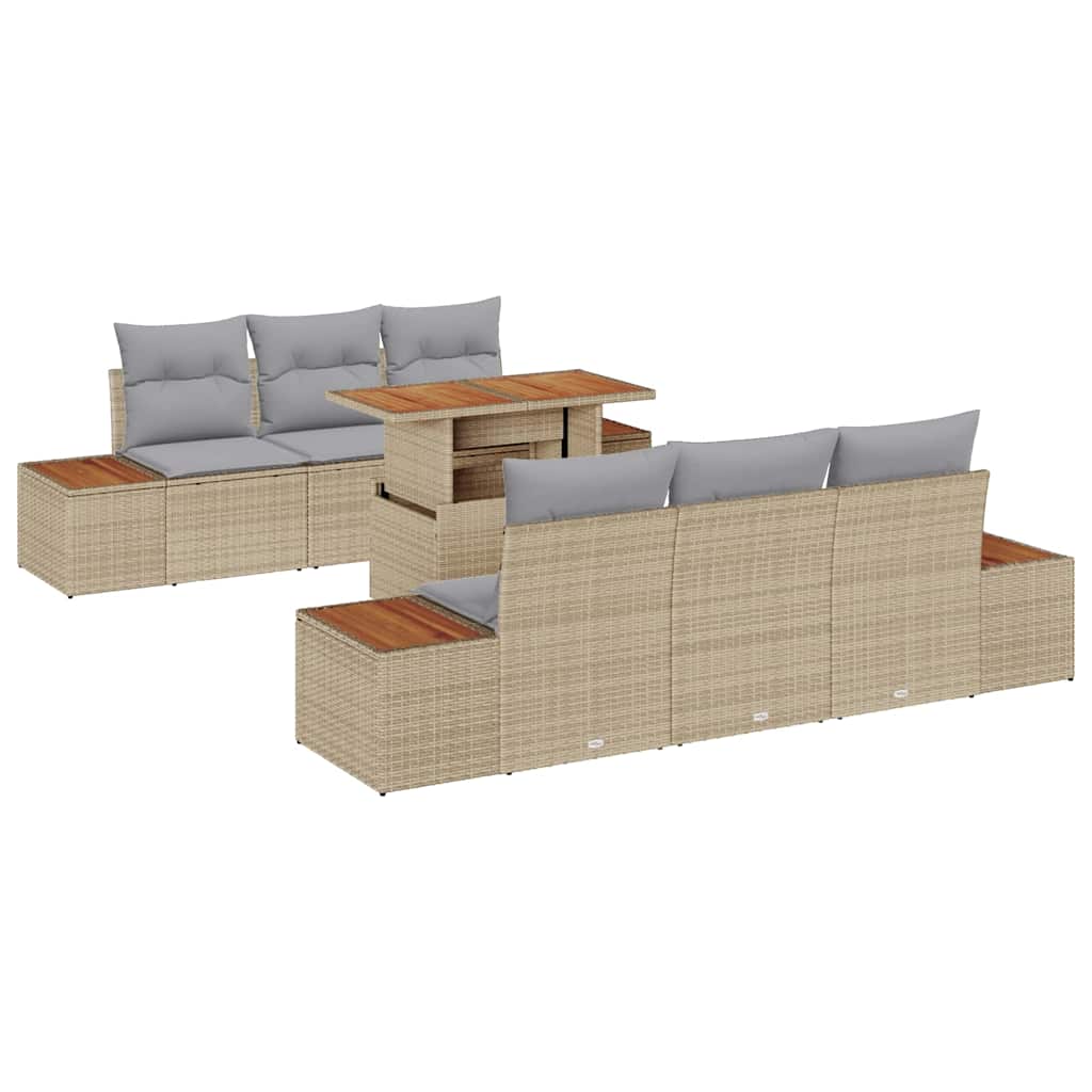 Tuin Sofa Set met opslag 7 pcs Beige Poly riet is nu te koop bij PeponiXL, paradijselijk wonen!