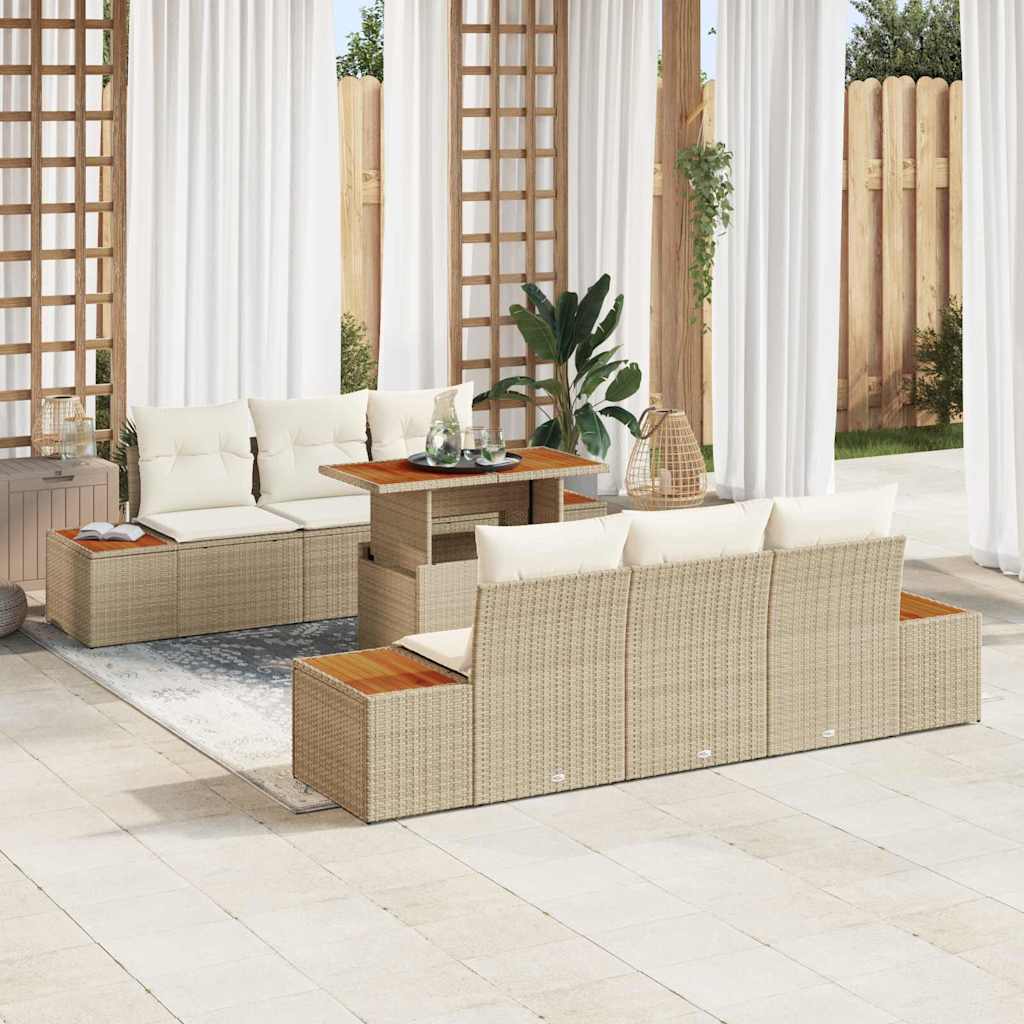 Tuin Sofa Set met opslag 7 pcs Beige Poly riet is nu te koop bij PeponiXL, paradijselijk wonen!