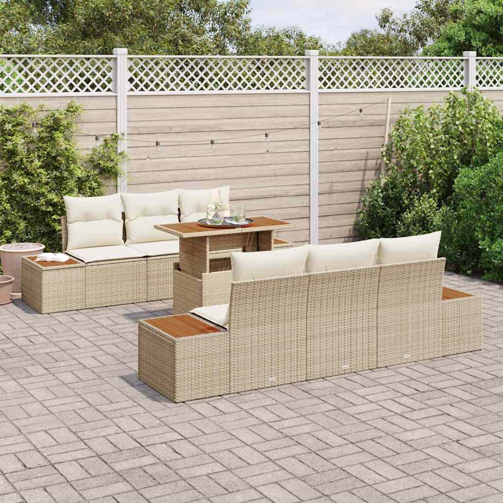 Tuin Sofa Set met opslag 7 pcs Beige Poly riet is nu te koop bij PeponiXL, paradijselijk wonen!