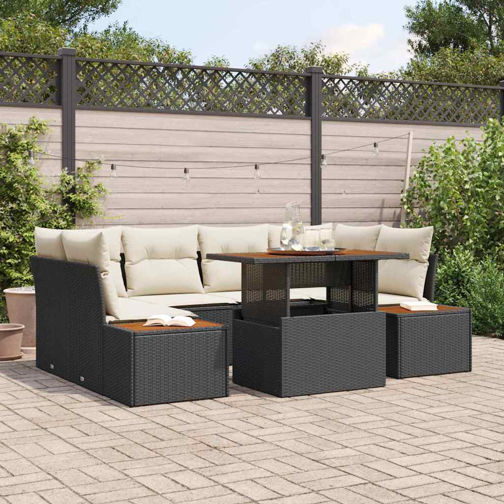 Tuin Sofa Set met opslag 7 pcs Zwart Poly riet is nu te koop bij PeponiXL, paradijselijk wonen!