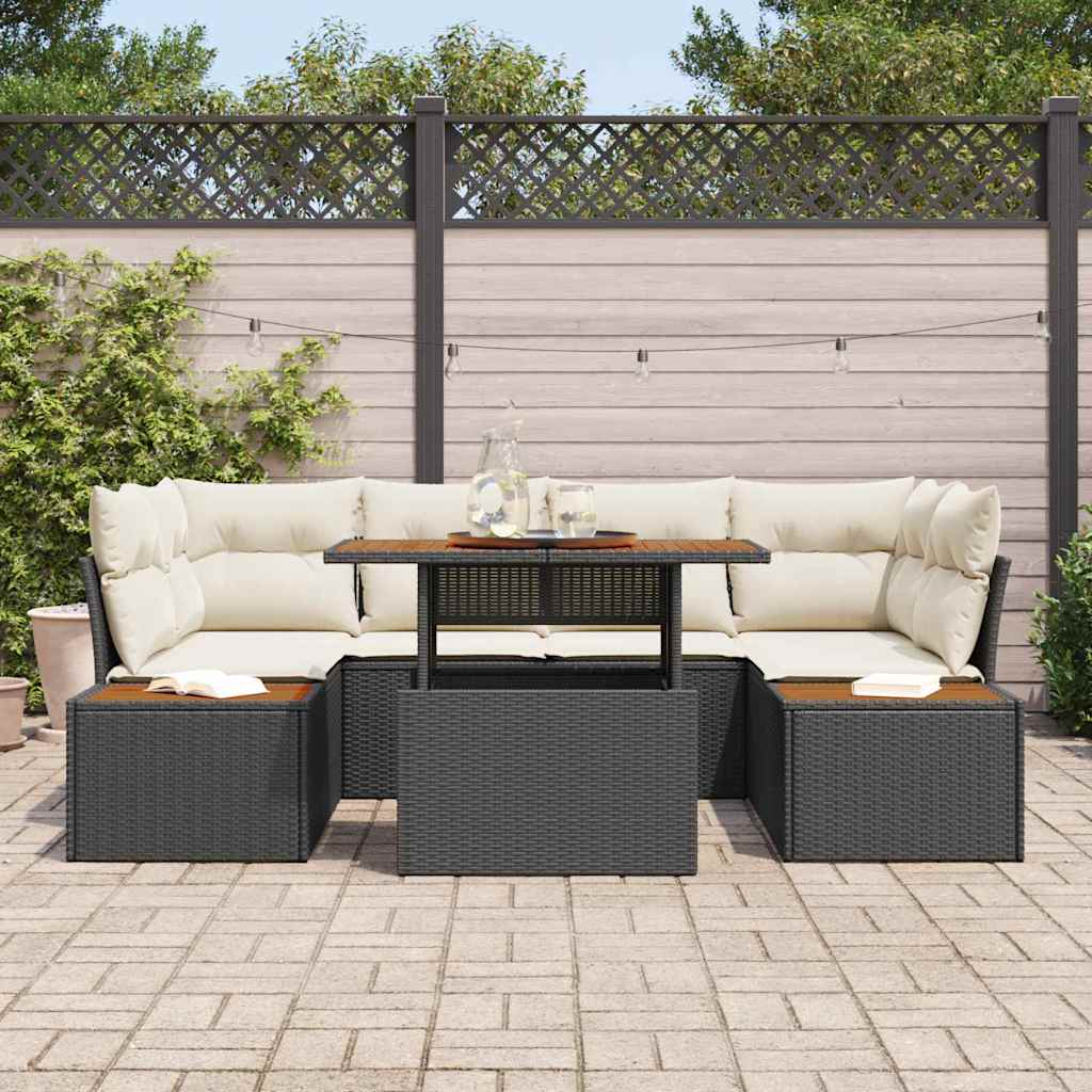 Tuin Sofa Set met opslag 7 pcs Zwart Poly riet is nu te koop bij PeponiXL, paradijselijk wonen!