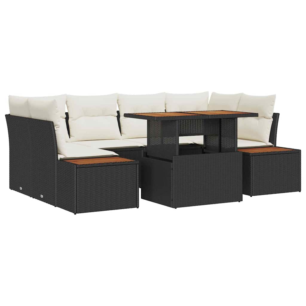 Tuin Sofa Set met opslag 7 pcs Zwart Poly riet is nu te koop bij PeponiXL, paradijselijk wonen!