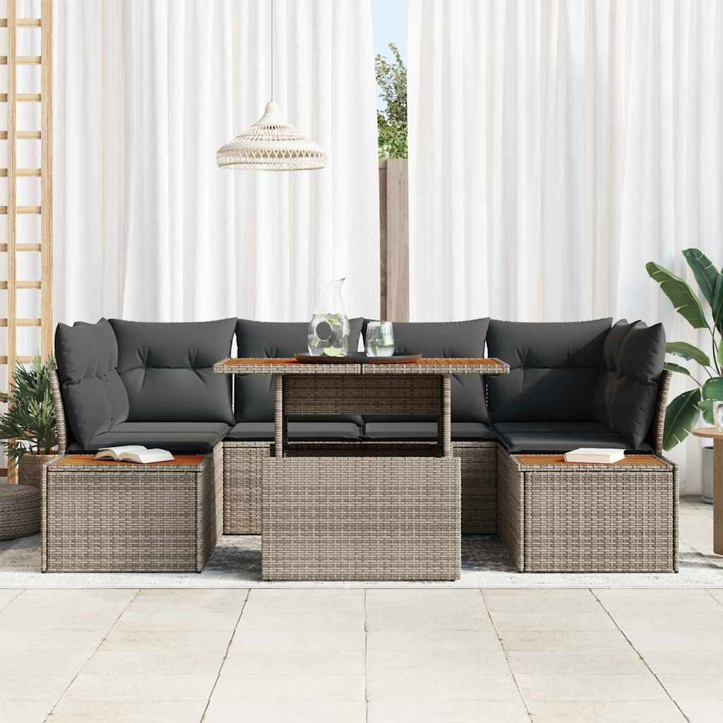 Tuin Sofa Set met opslag 7 pcs Grijs Poly riet is nu te koop bij PeponiXL, paradijselijk wonen!