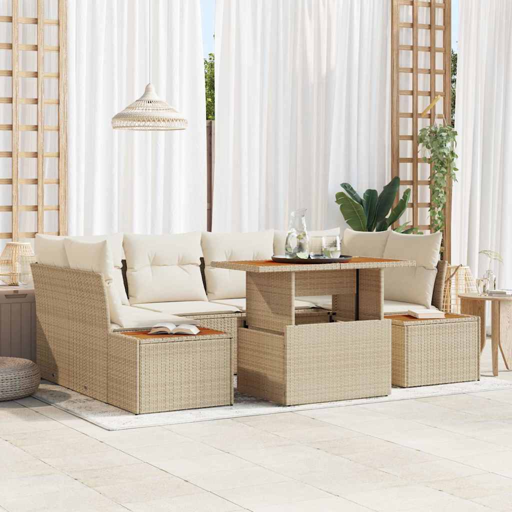 Tuin Sofa Set met opslag 7 pcs Beige Poly riet is nu te koop bij PeponiXL, paradijselijk wonen!