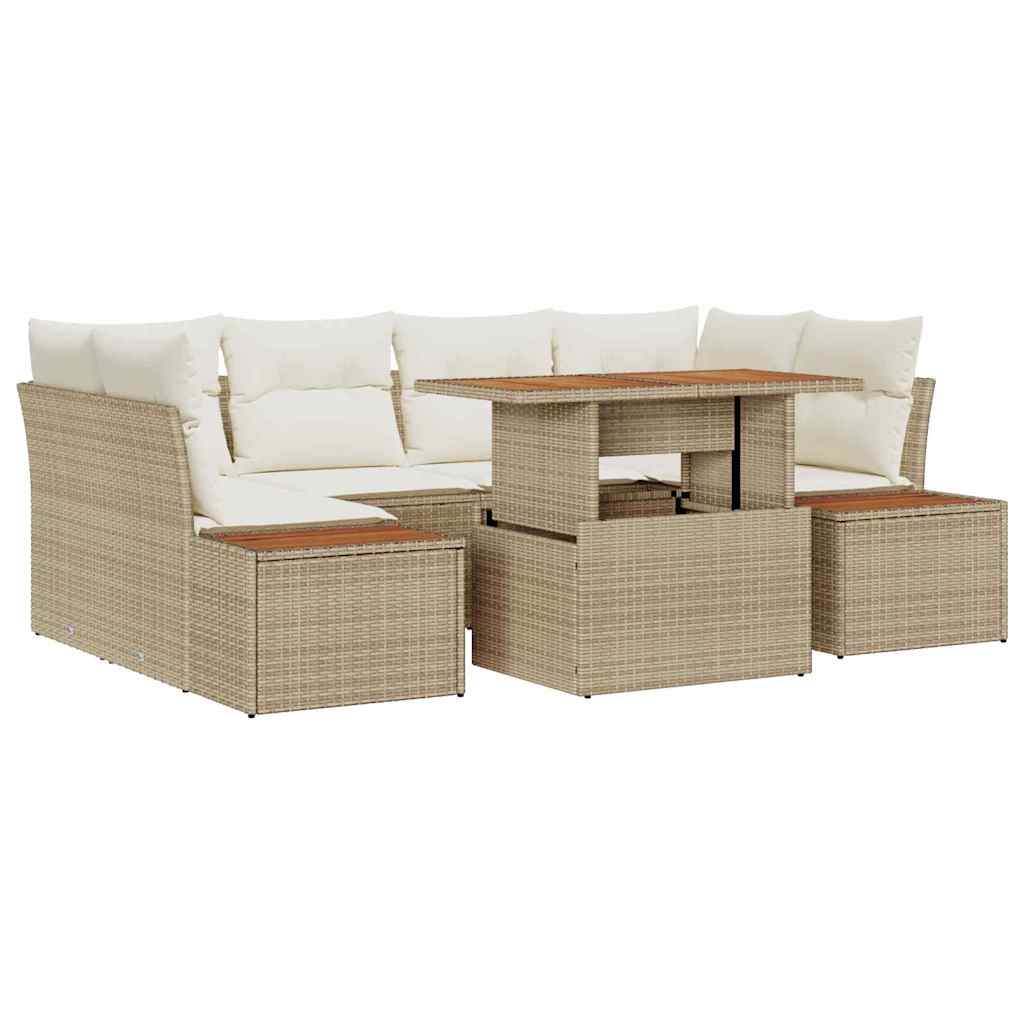 Tuin Sofa Set met opslag 7 pcs Beige Poly riet is nu te koop bij PeponiXL, paradijselijk wonen!