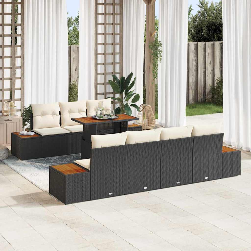 Tuin Sofa Set met opslag 8 pcs Zwart Poly riet is nu te koop bij PeponiXL, paradijselijk wonen!