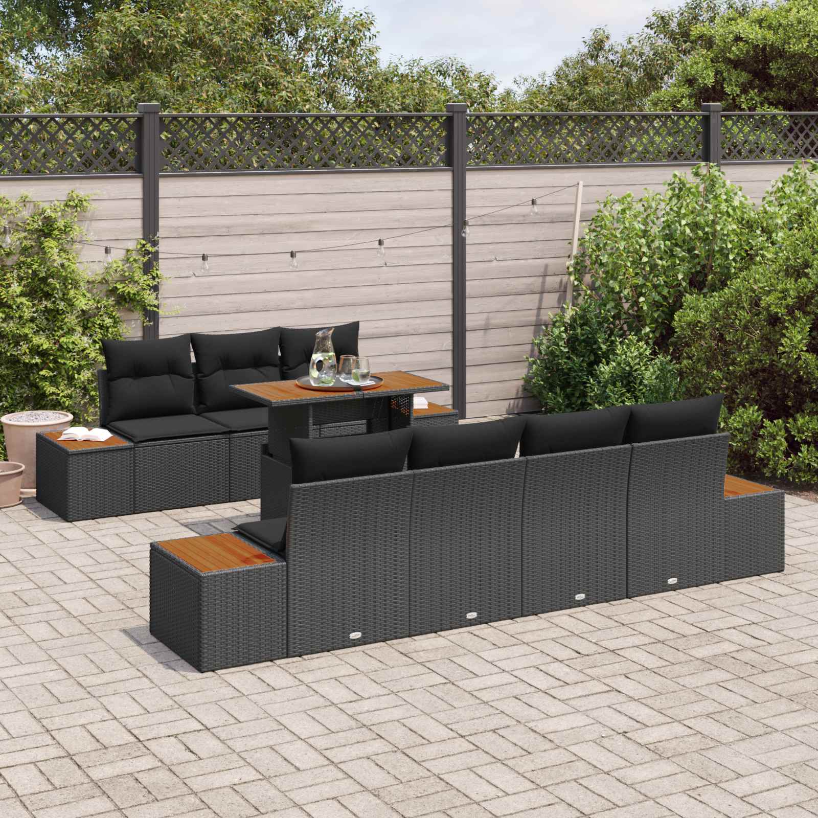 Tuin Sofa Set met opslag 8 pcs Zwart Poly riet is nu te koop bij PeponiXL, paradijselijk wonen!