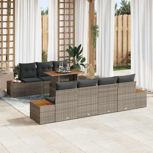 Tuin Sofa Set met opslag 8 pcs Grijs Poly riet is nu te koop bij PeponiXL, paradijselijk wonen!