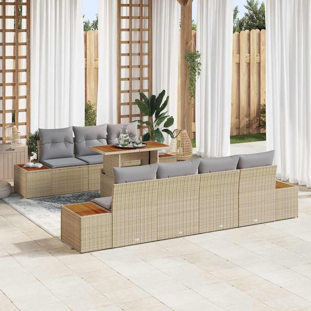 Tuin Sofa Set met opslag 8 pcs Beige Poly riet is nu te koop bij PeponiXL, paradijselijk wonen!