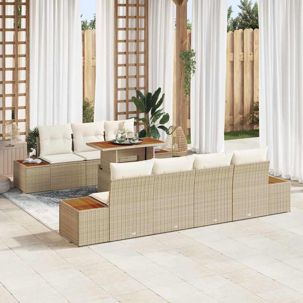 Tuin Sofa Set met opslag 8 pcs Beige Poly riet is nu te koop bij PeponiXL, paradijselijk wonen!