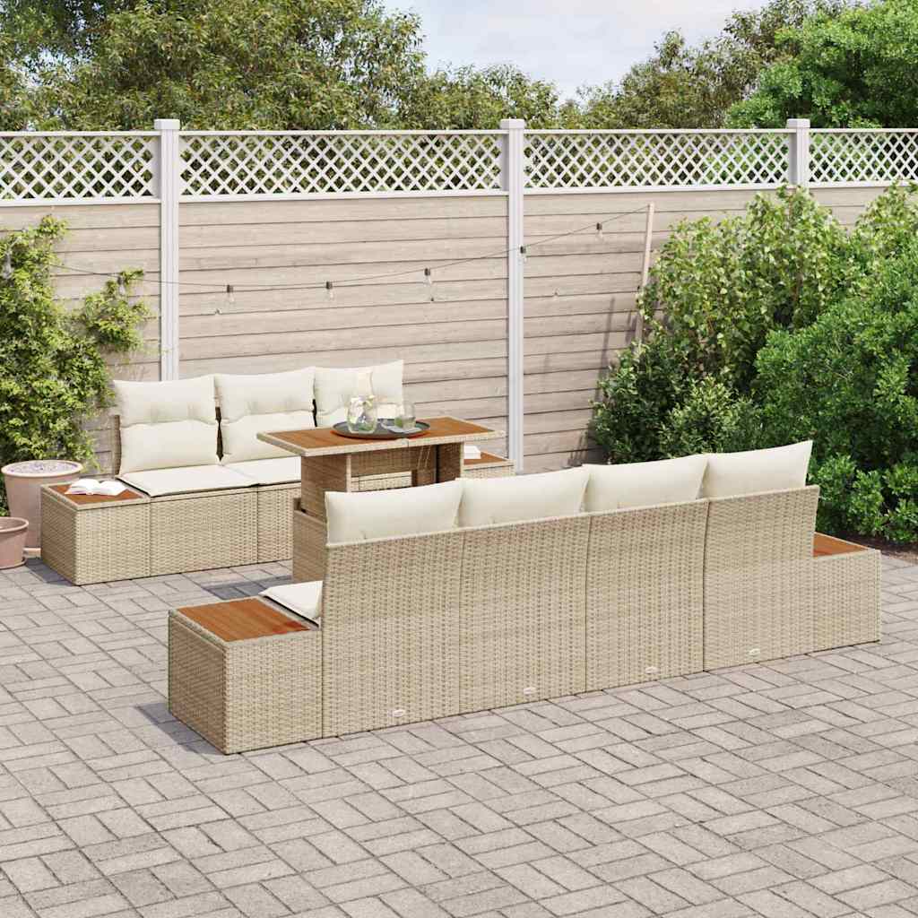 Tuin Sofa Set met opslag 8 pcs Beige Poly riet is nu te koop bij PeponiXL, paradijselijk wonen!