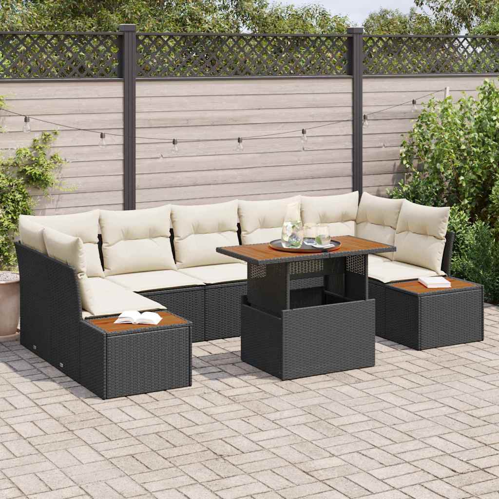 Tuin Sofa Set met opslag 8 pcs Zwart Poly riet is nu te koop bij PeponiXL, paradijselijk wonen!