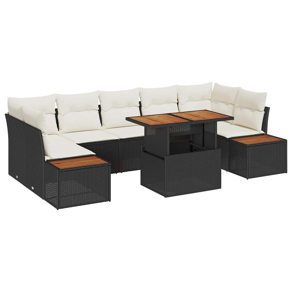 Tuin Sofa Set met opslag 8 pcs Zwart Poly riet is nu te koop bij PeponiXL, paradijselijk wonen!