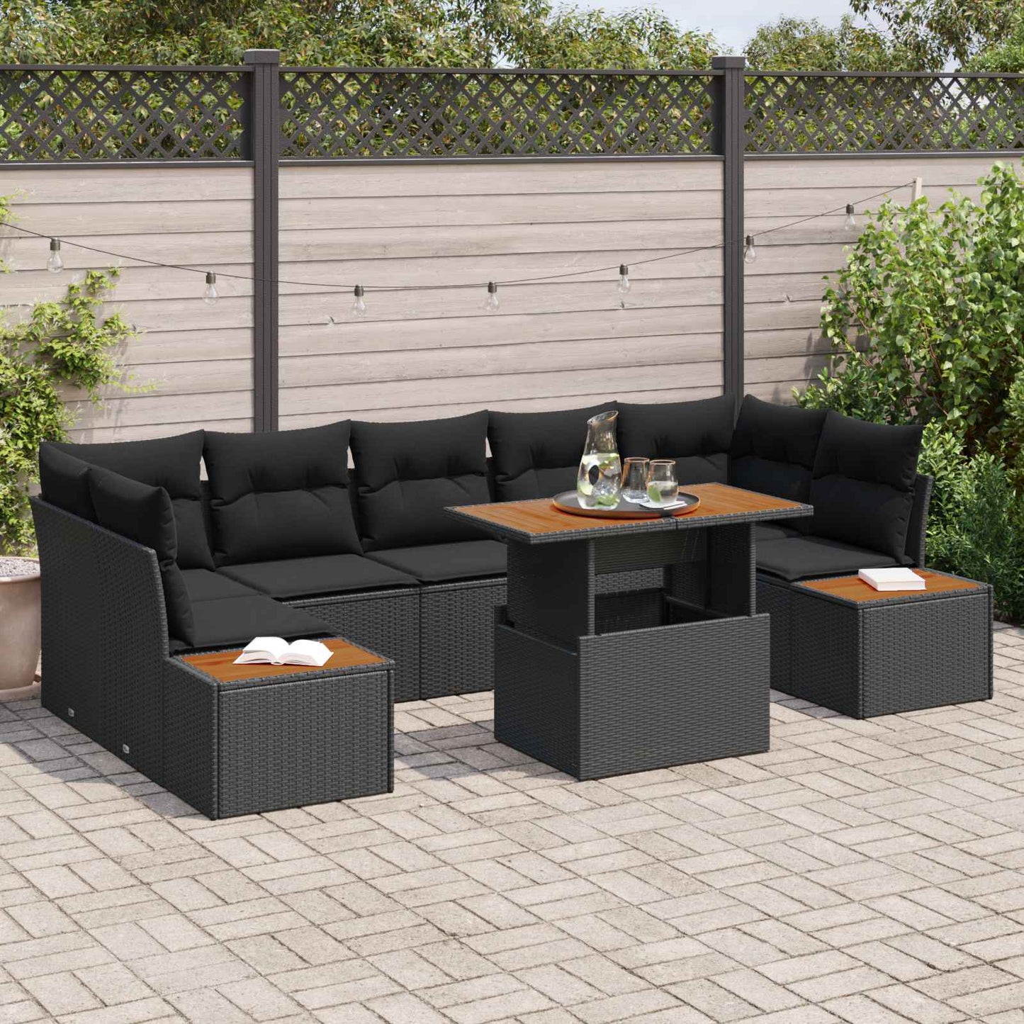 Tuin Sofa Set met opslag 8 pcs Zwart Poly riet is nu te koop bij PeponiXL, paradijselijk wonen!