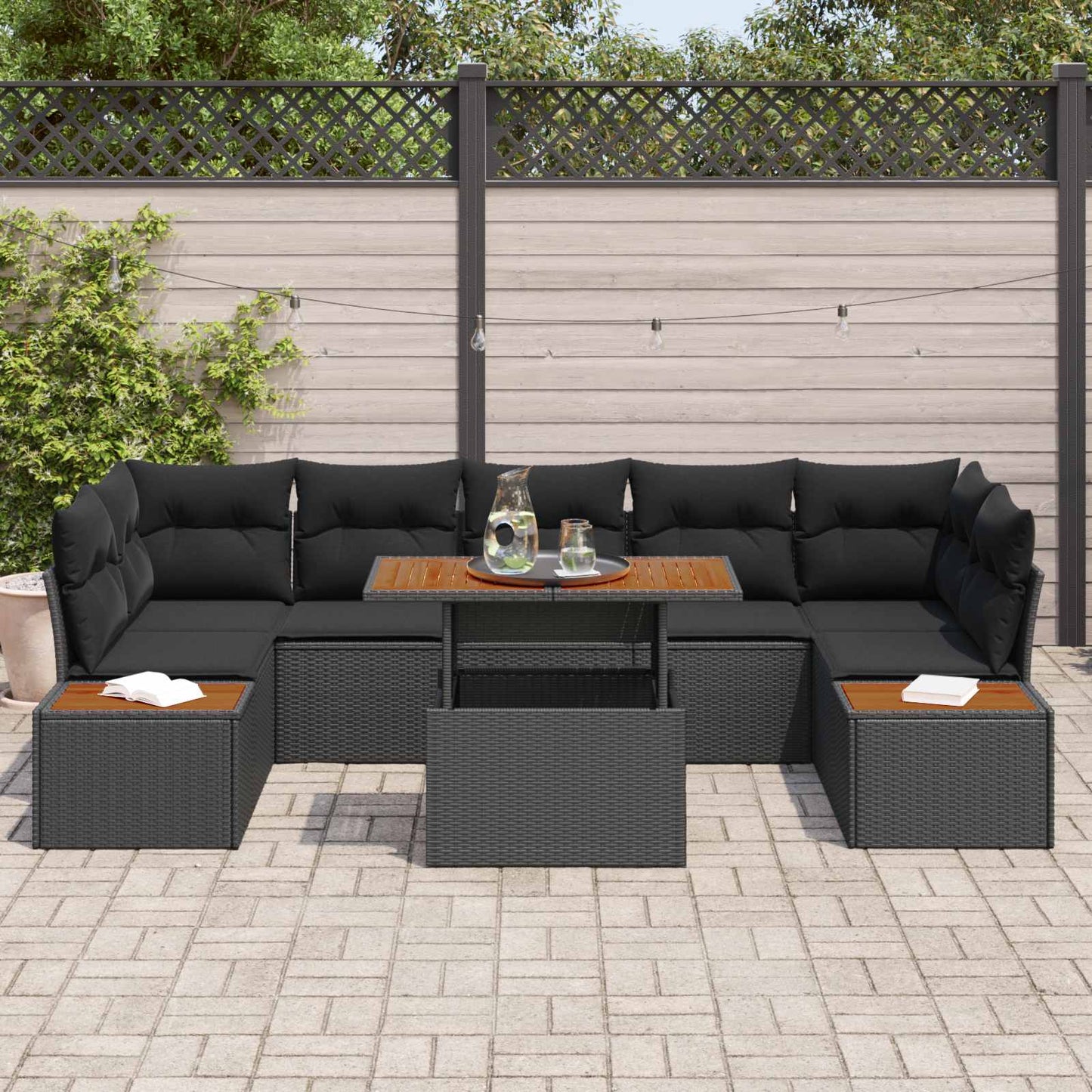 Tuin Sofa Set met opslag 8 pcs Zwart Poly riet is nu te koop bij PeponiXL, paradijselijk wonen!