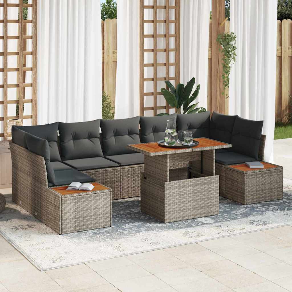 Tuin Sofa Set met opslag 8 pcs Grijs Poly riet is nu te koop bij PeponiXL, paradijselijk wonen!