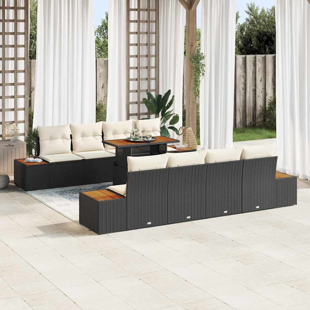 Tuin Sofa Set met opslag 9 pcs Zwart Poly riet is nu te koop bij PeponiXL, paradijselijk wonen!