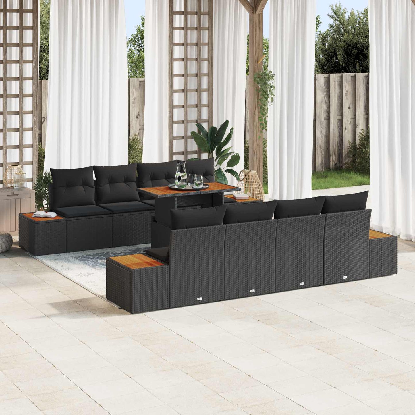 Tuin Sofa Set met opslag 9 pcs Zwart Poly riet is nu te koop bij PeponiXL, paradijselijk wonen!
