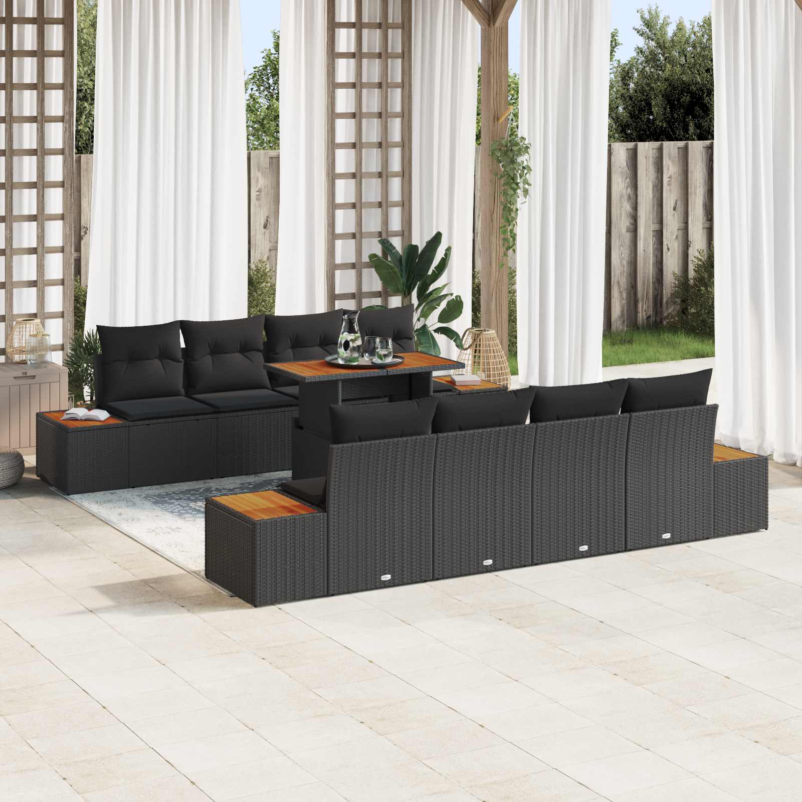 Tuin Sofa Set met opslag 9 pcs Zwart Poly riet is nu te koop bij PeponiXL, paradijselijk wonen!