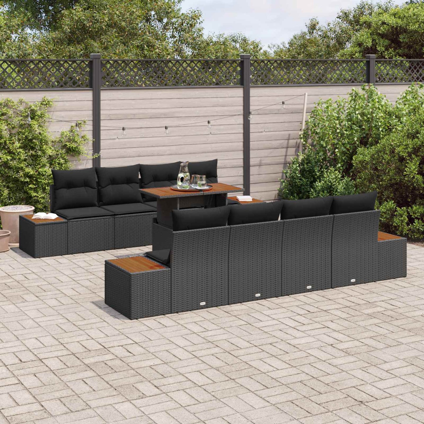 Tuin Sofa Set met opslag 9 pcs Zwart Poly riet is nu te koop bij PeponiXL, paradijselijk wonen!