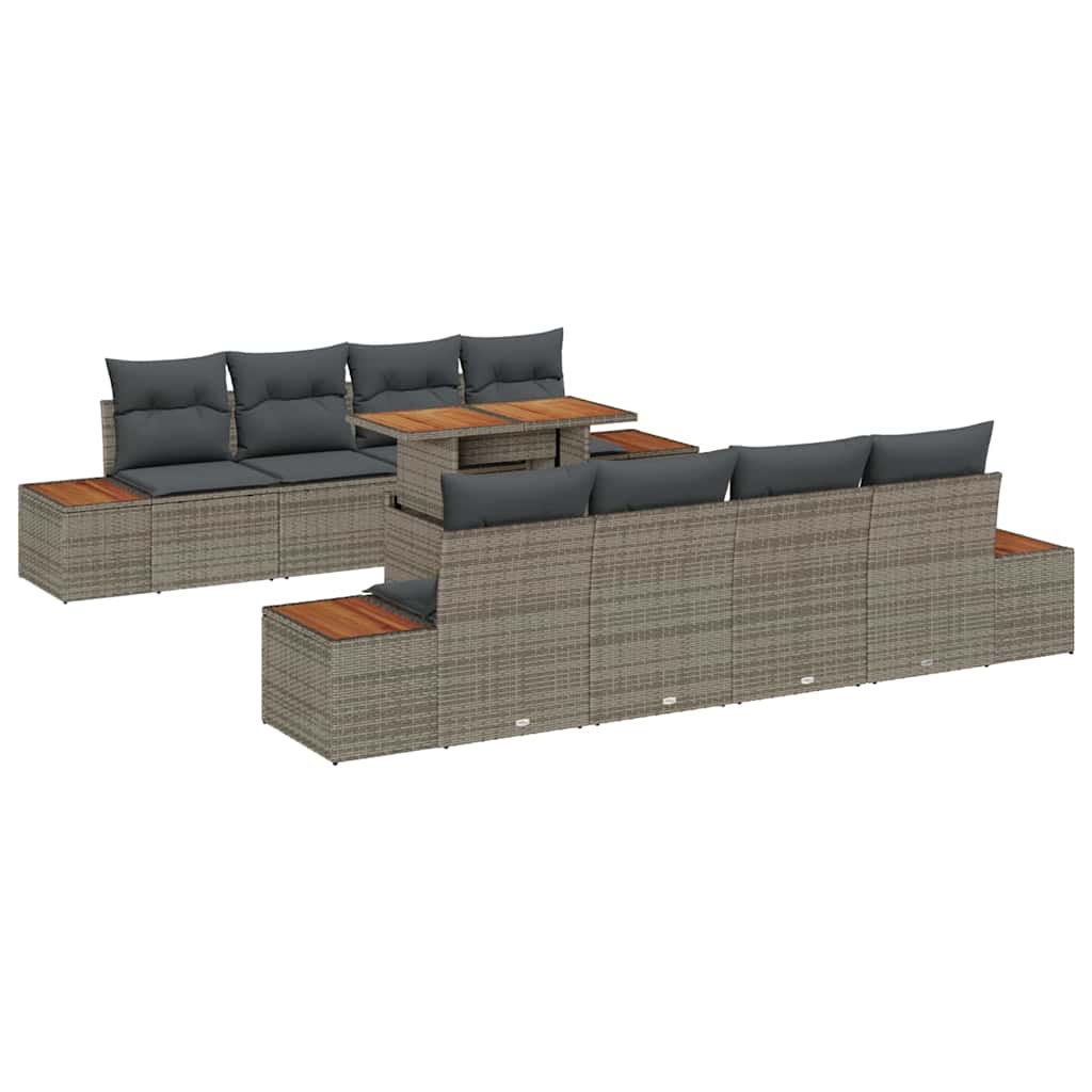 Tuin Sofa Set met opslag 9 pcs Grijs Poly riet is nu te koop bij PeponiXL, paradijselijk wonen!
