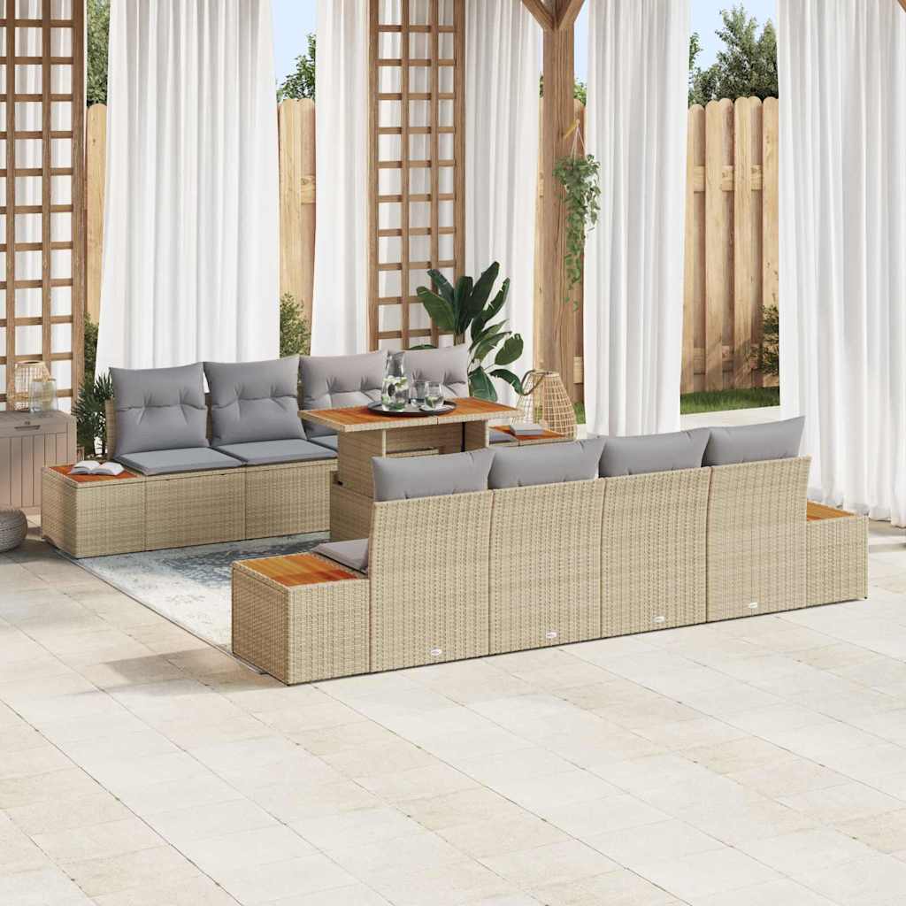 Tuin Sofa Set met kussen met opslag 9 pcs Beige Poly riet is nu te koop bij PeponiXL, paradijselijk wonen!