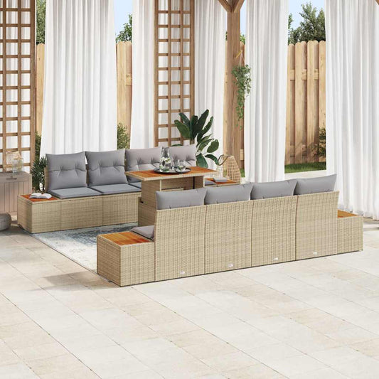 Tuin Sofa Set met kussen met opslag 9 pcs Beige Poly riet is nu te koop bij PeponiXL, paradijselijk wonen!