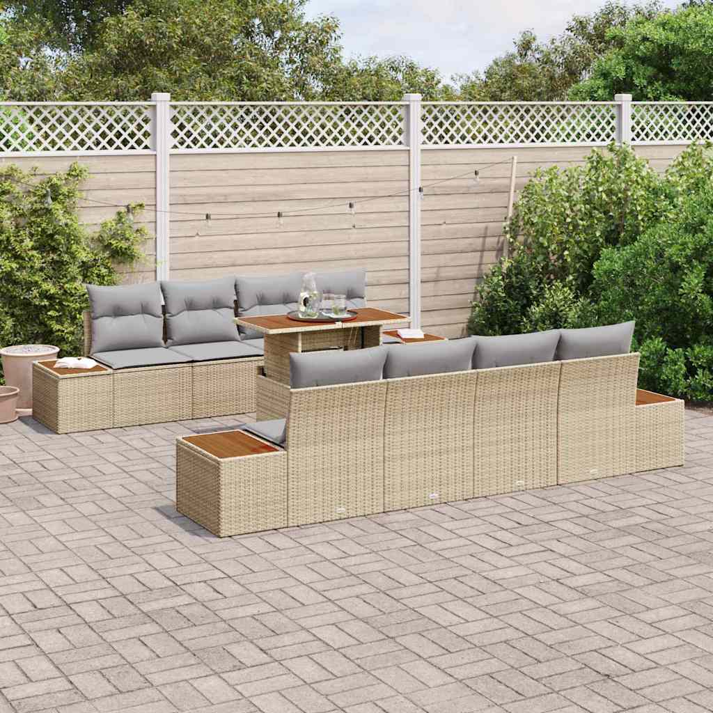 Tuin Sofa Set met kussen met opslag 9 pcs Beige Poly riet is nu te koop bij PeponiXL, paradijselijk wonen!