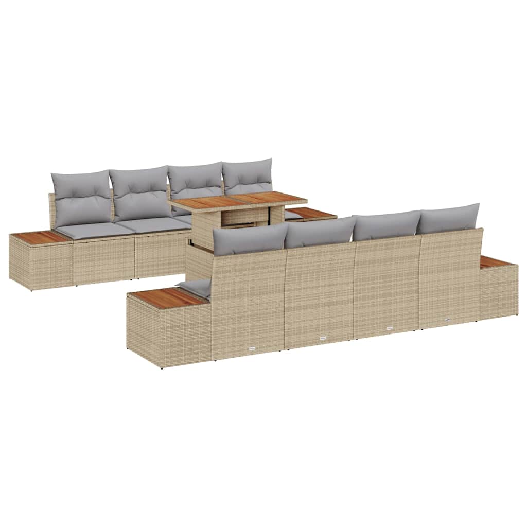 Tuin Sofa Set met kussen met opslag 9 pcs Beige Poly riet is nu te koop bij PeponiXL, paradijselijk wonen!