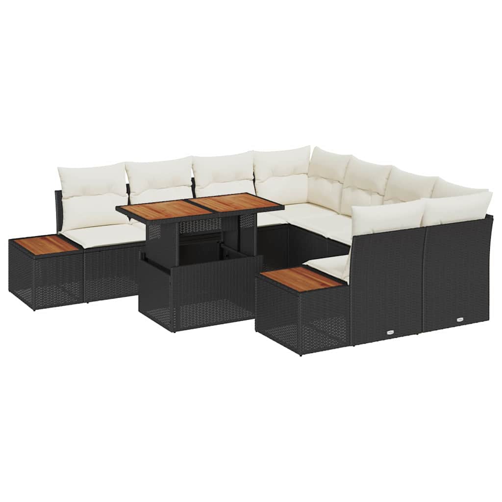 Tuin Sofa Set met opslag 9 pcs Zwart Poly riet is nu te koop bij PeponiXL, paradijselijk wonen!