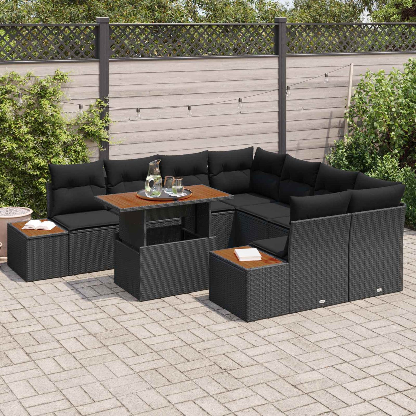 Tuin Sofa Set met opslag 9 pcs Zwart Poly riet is nu te koop bij PeponiXL, paradijselijk wonen!