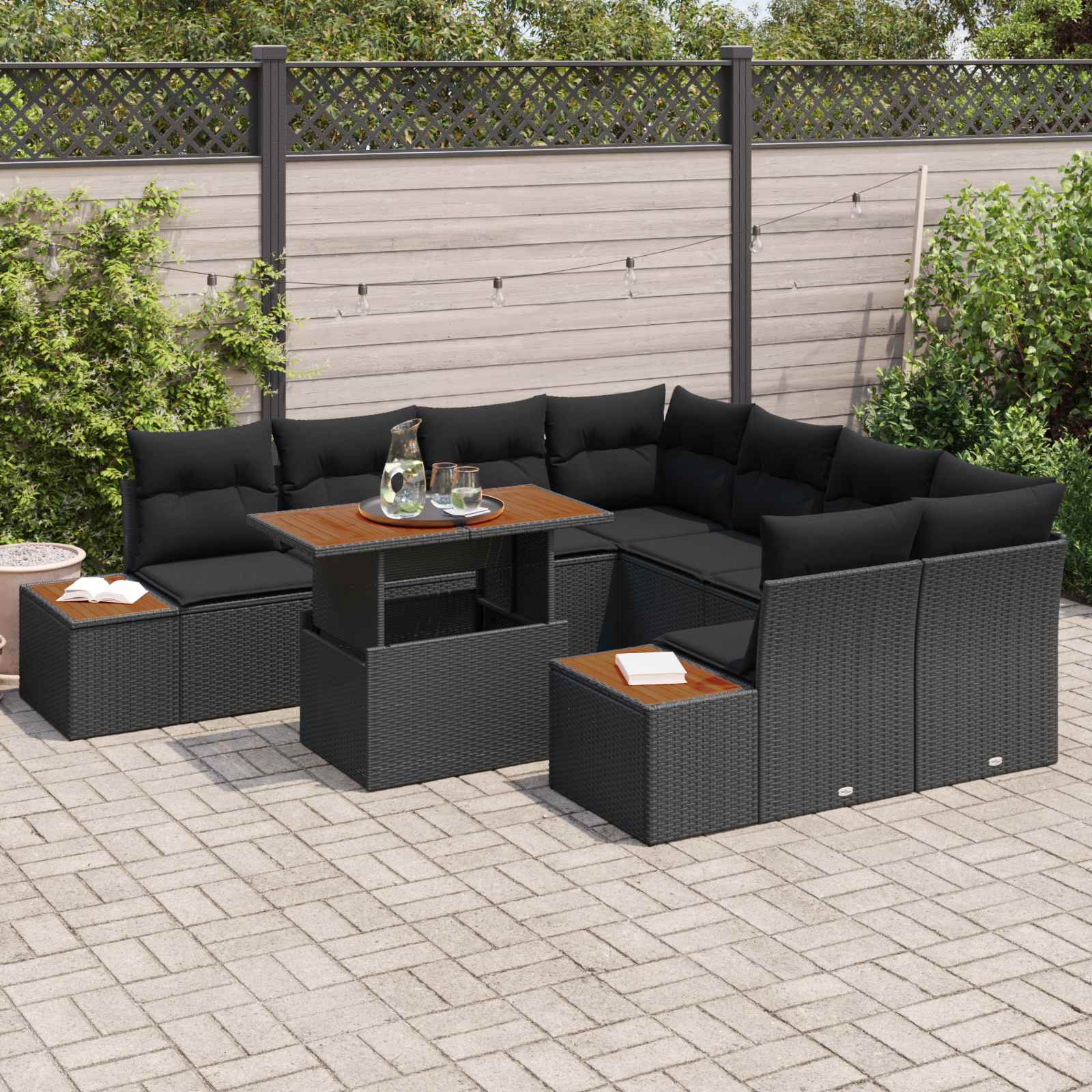 Tuin Sofa Set met opslag 9 pcs Zwart Poly riet is nu te koop bij PeponiXL, paradijselijk wonen!