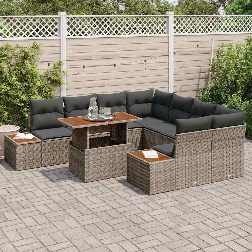 Tuin Sofa Set met opslag 9 pcs Grijs Poly riet is nu te koop bij PeponiXL, paradijselijk wonen!