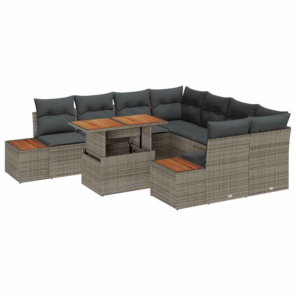 Tuin Sofa Set met opslag 9 pcs Grijs Poly riet is nu te koop bij PeponiXL, paradijselijk wonen!