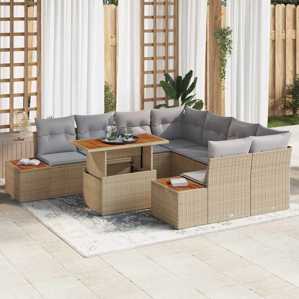 Tuin Sofa Set met opslag 9 pcs Beige Poly riet is nu te koop bij PeponiXL, paradijselijk wonen!