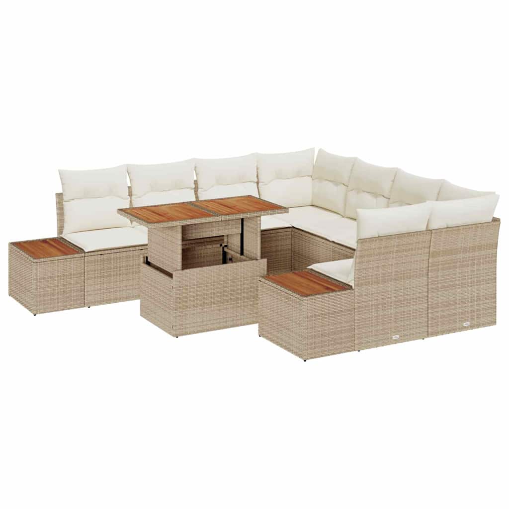 Tuin Sofa Set met opslag 9 pcs Beige Poly riet is nu te koop bij PeponiXL, paradijselijk wonen!