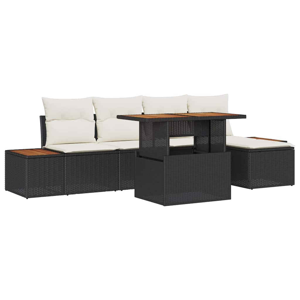 Tuin Sofa Set met opslag 6 pcs Zwart Poly riet is nu te koop bij PeponiXL, paradijselijk wonen!