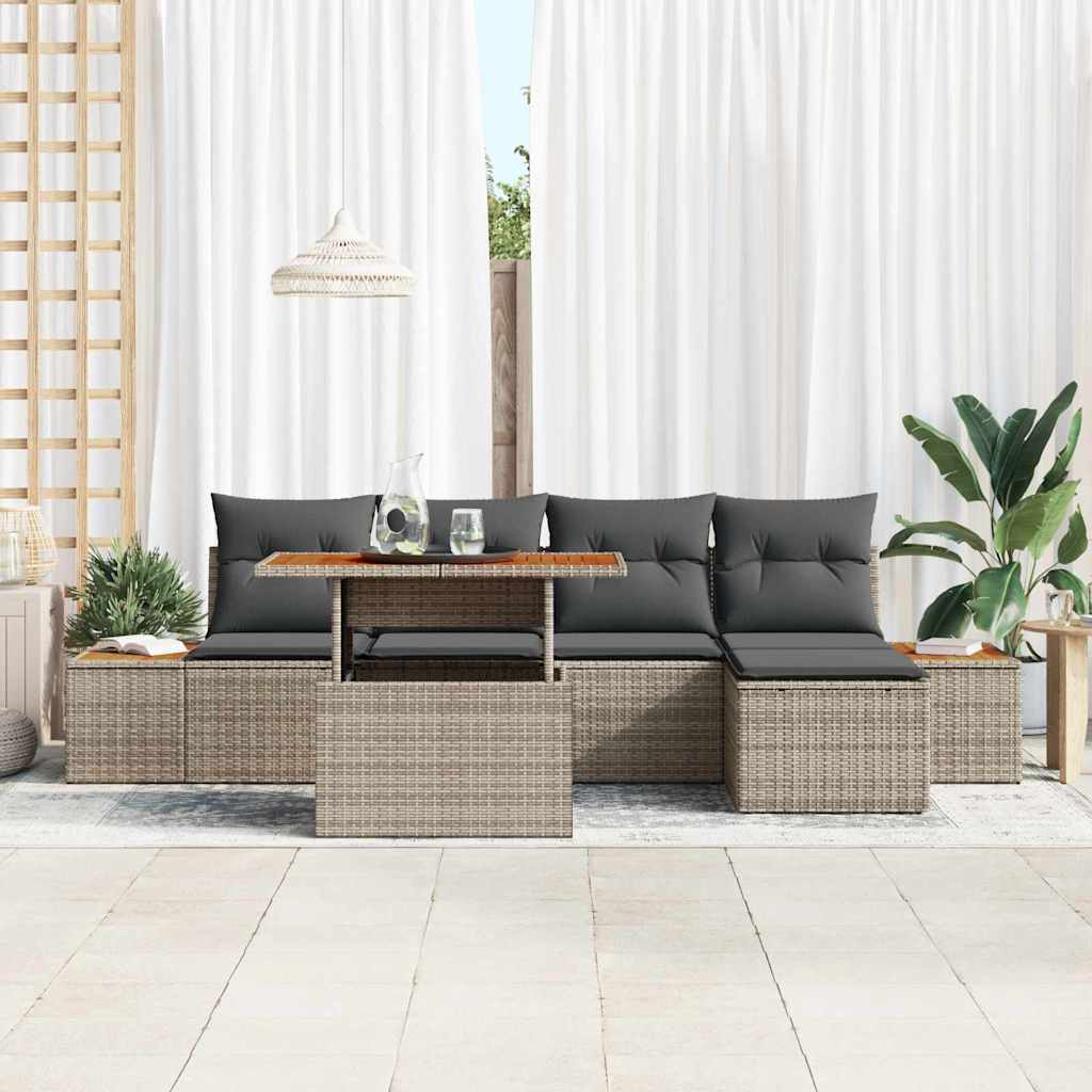 Tuin Sofa Set met opslag 6 pcs Grijs Poly riet is nu te koop bij PeponiXL, paradijselijk wonen!