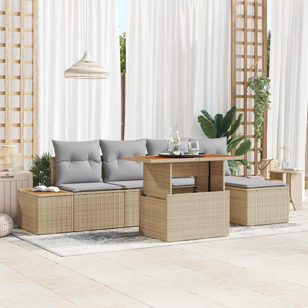 Tuin Sofa Set met opslag 6 pcs Beige Poly riet is nu te koop bij PeponiXL, paradijselijk wonen!