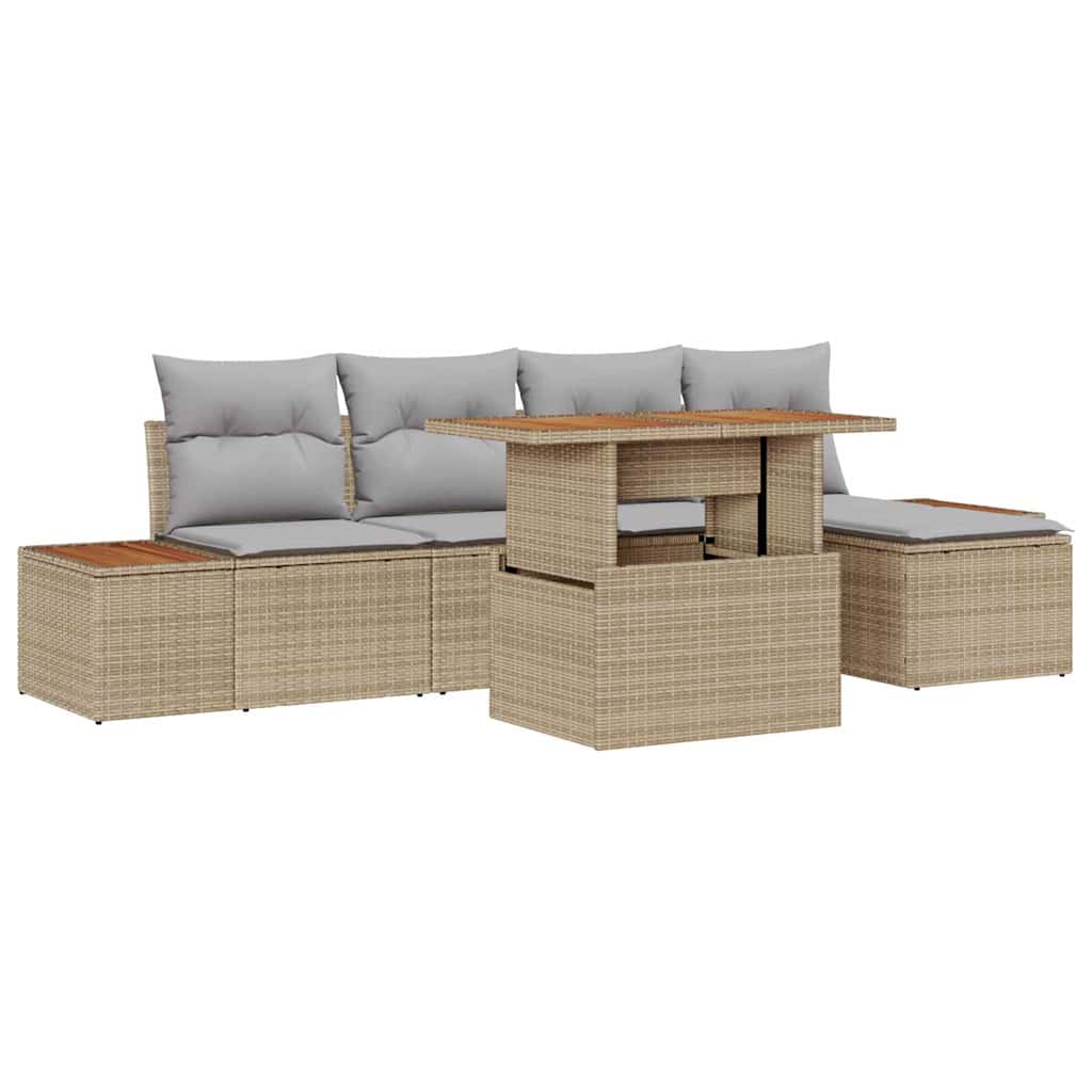 Tuin Sofa Set met opslag 6 pcs Beige Poly riet is nu te koop bij PeponiXL, paradijselijk wonen!
