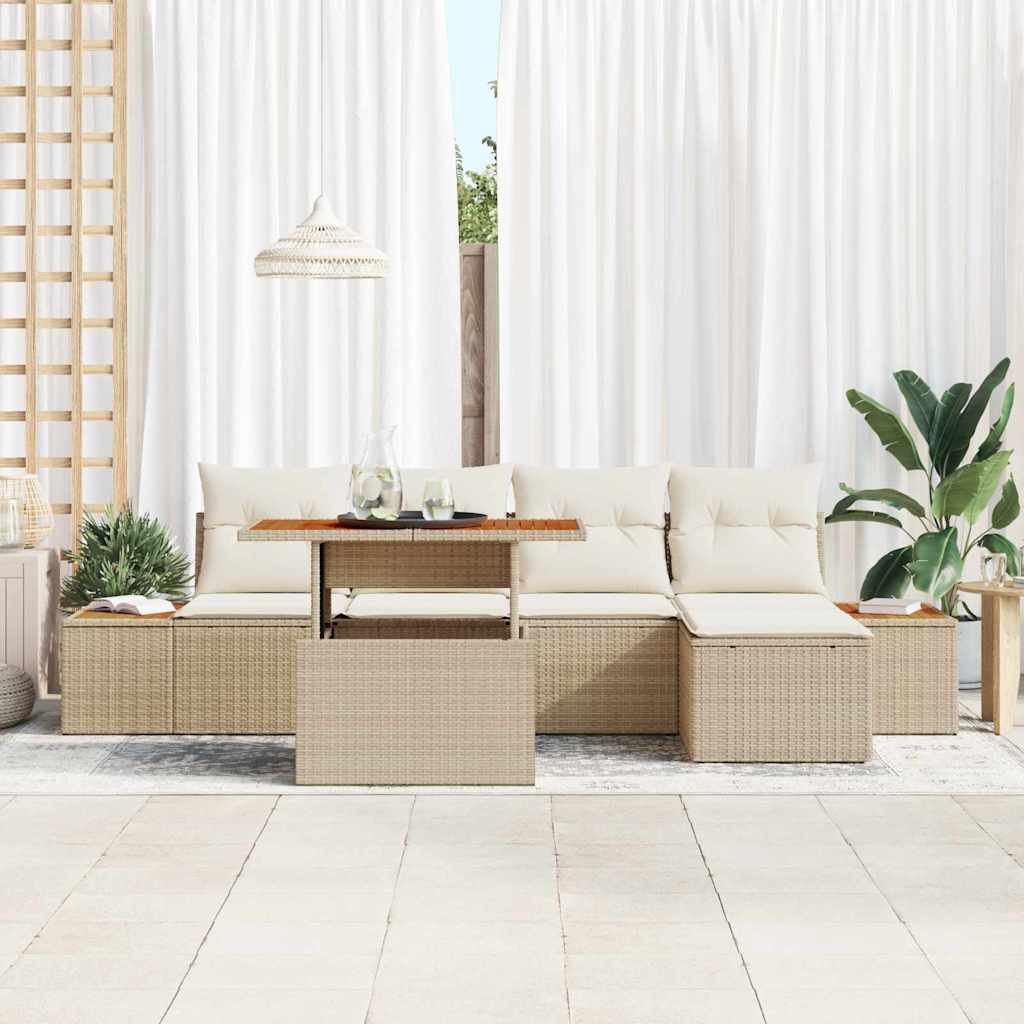 Tuin Sofa Set met opslag 6 pcs Beige Poly riet is nu te koop bij PeponiXL, paradijselijk wonen!