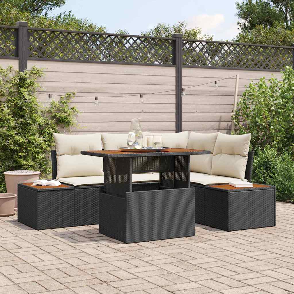Tuin Sofa Set met opslag 5 pcs Zwart Poly riet is nu te koop bij PeponiXL, paradijselijk wonen!