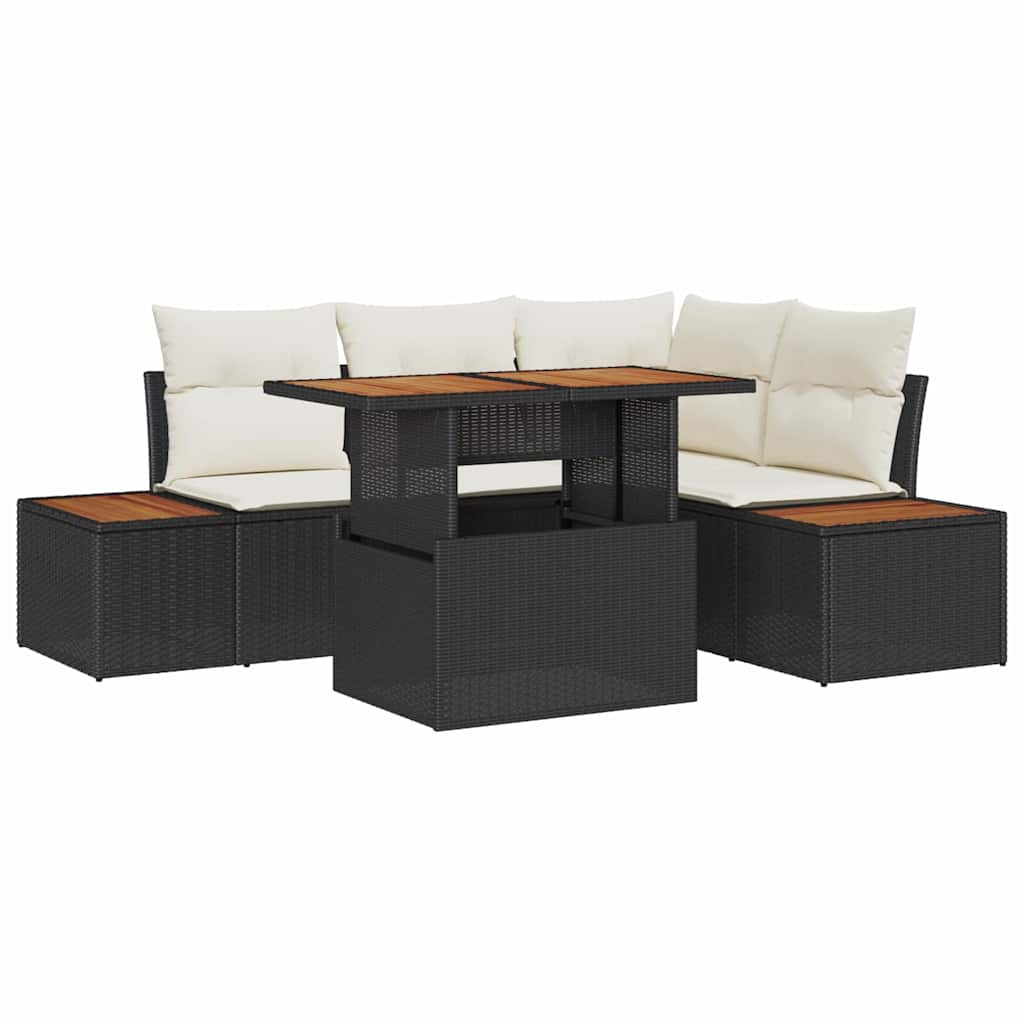 Tuin Sofa Set met opslag 5 pcs Zwart Poly riet is nu te koop bij PeponiXL, paradijselijk wonen!